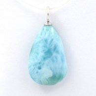 Rhodiated Sterling Silver Pendant and 1 Larimar - 18 x 11.6 x 6.2 mm - 2 gr