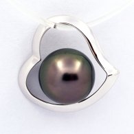 18K Solid White Gold Pendant and 1 Tahitian Pearl Round B 8.1 mm