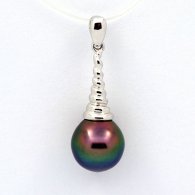 Rhodiated Sterling Silver Pendant and 1 Tahitian Pearl Semi-Baroque B+ 9.5 mm