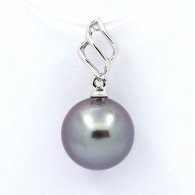 18K Solid White Gold Pendant and 1 Tahitian Pearl Round A 9.4 mm