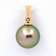 18K solid Gold Pendant and 1 Tahitian Pearl Round B 9.4 mm