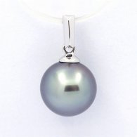 18K Solid White Gold Pendant and 1 Tahitian Pearl Round B 9.2 mm