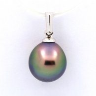 18K Solid White Gold Pendant and 1 Tahitian Pearl Semi-Baroque B+ 9.6 mm