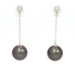 14K solid Gold Earrings and 2 Tahitian Pearls Round B 8 and 8.1 mm