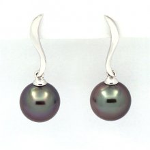 18K Solid White Gold Earrings and 2 Tahitian Pearls Round B 8.7 and 8.8 mm