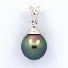 Rhodiated Sterling Silver Pendant and 1 Tahitian Pearl Semi-Baroque B+ 9.7 mm