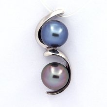 Rhodiated Sterling Silver Pendant and 2 Tahitian Pearls Semi-Baroque B+ 9.5 mm