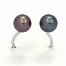 Rhodiated Sterling Silver Ring and 2 Tahitian Pearls Round C+ 8.3 and 8.4 mm