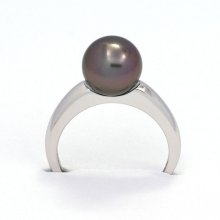 Rhodiated Sterling Silver Ring and 1 Tahitian Pearl Round B 8.7 mm