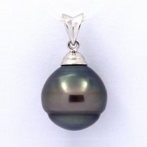 Rhodiated Sterling Silver Pendant and 1 Tahitian Pearl Ringed B 13.1 mm