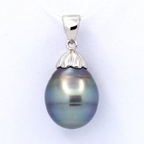 Rhodiated Sterling Silver Pendant and 1 Tahitian Pearl Ringed C 12.3 mm