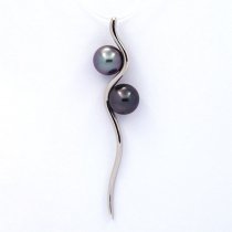 Rhodiated Sterling Silver Pendant and 2 Tahitian Pearls Round C 8 and 8.3 mm