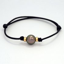 Waxed Cotton Bracelet and 1 Tahitian Pearl Near-Round C 10.6 mm