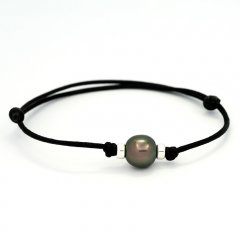 Waxed Cotton Bracelet and 1 Tahitian Pearl Semi-Baroque A 10.2 mm
