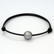 Waxed Cotton Bracelet and 1 Tahitian Pearl Near-Round C 9.9 mm