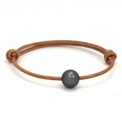 Leather Bracelet and 1 Tahitian Pearl Round C 10.6 mm