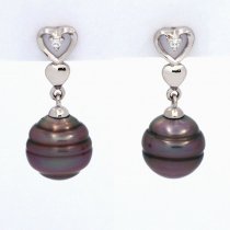 Rhodiated Sterling Silver Earrings and 2 Tahitian Pearls Ringed C 8.6 mm