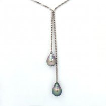 Rhodiated Sterling Silver Necklace and 2 Tahitian Pearls Semi-Baroque B 10 and 10.2 mm