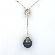 Rhodiated Sterling Silver Necklace and 1 Tahitian Pearl Ringed C 10.1 mm