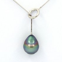 Rhodiated Sterling Silver Necklace and 1 Tahitian Pearl Ringed C+ 11.2 mm