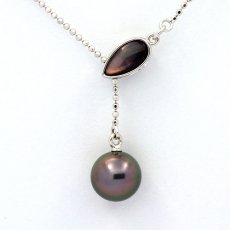 Rhodiated Sterling Silver Necklace and 1 Tahitian Pearl B/C 11.5 mm