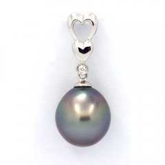 Rhodiated Sterling Silver Pendant and 1 Tahitian Pearl Semi-Baroque C 10.5 mm