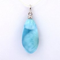Rhodiated Sterling Silver Pendant and 1 Larimar - 22.5 x 11 x 8 mm - 3.3 gr