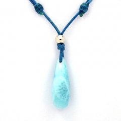 Waxed cotton Necklace + Rhodiated Sterling Silver and 1 Larimar - 25 x 9 mm - 2.9 gr