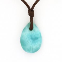 Waxed cotton Necklace and 1 Larimar - 18 x 12 x 5 mm - 2.2 gr
