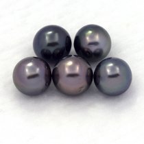 Lot of 5 Tahitian Pearls Round D from 8 to 8.4 mm