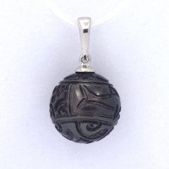 Rhodiated Sterling Silver Pendant and 1 Engraved Tahitian Pearl 12.5 mm