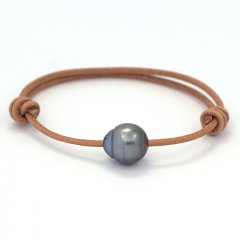 Leather Bracelet and 1 Tahitian Pearl Ringed C 12.1 mm