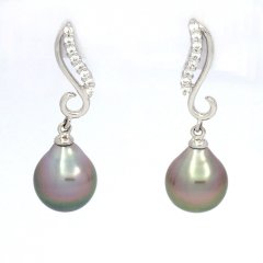 Rhodiated Sterling Silver Earrings and 2 Tahitian Pearls Semi-Baroque A 9.2 mm