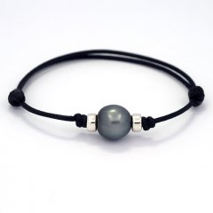 Waxed Cotton Bracelet and 1 Tahitian Pearl Semi-Baroque C 11.5 mm