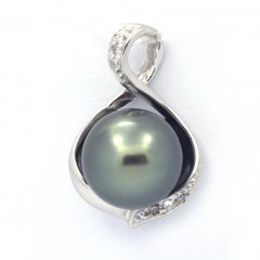 Rhodiated Sterling Silver Pendant and 1 Tahitian Pearl Semi-Baroque B 10.8 mm