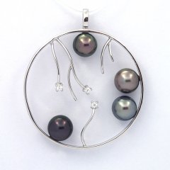 Rhodiated Sterling Silver Pendant and 4 Tahitian Pearls Round C 8.1 to 8.4 mm