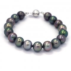 17 Tahitian Pearls Semi-Baroque B 9 to 9.4 mm Bracelet and Rhodiated Sterling Silver