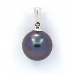 18K Solid White Gold Pendant and 1 Tahitian Pearl Round B 9.7 mm