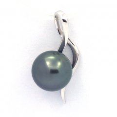 18K Solid White Gold Pendant and 1 Tahitian Pearl Round B 8.8 mm