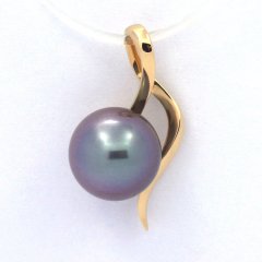 18K solid Gold Pendant and 1 Tahitian Pearl Round B 9 mm