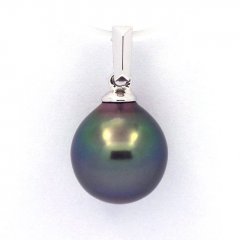 18K Solid White Gold Pendant and 1 Tahitian Pearl Semi-Baroque A 9.5 mm