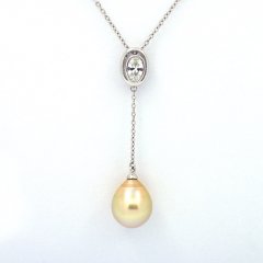 Rhodiated Sterling Silver Necklace and 1 Australian Pearl Semi-Baroque C 10.4 mm