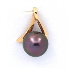 18K solid Gold Pendant and 1 Tahitian Pearl Round B+ 8.7 mm