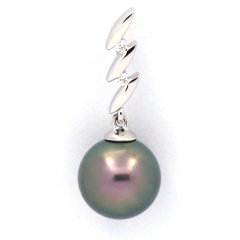 Rhodiated Sterling Silver Pendant and 1 Tahitian Pearl Round C 9.4 mm