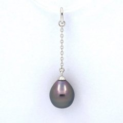 Rhodiated Sterling Silver Pendant and 1 Tahitian Pearl Semi-Baroque A 9.1 mm