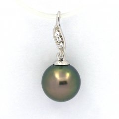 Rhodiated Sterling Silver Pendant and 1 Tahitian Pearl Round C 8.8 mm