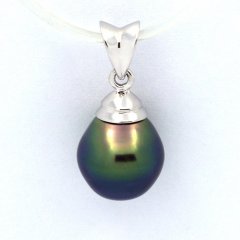 Rhodiated Sterling Silver Pendant and 1 Tahitian Pearl Semi-Baroque B+ 9.2 mm