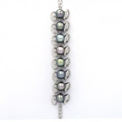 Rhodiated Sterling Silver Bracelet and 8 Tahitian Pearls Semi-Baroque B  8.6 to 8.8 mm