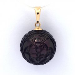 18K solid Gold Pendant and 1 Engraved Tahitian Pearl 13 mm