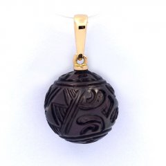 18K solid Gold Pendant and 1 Engraved Tahitian Pearl 12 mm